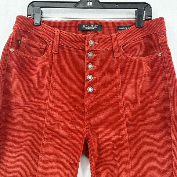 Judy Blue Jeans Womens 15 32 Corduroy Ankle Straight Rust Red Orange Preppy EUC - Picture 3 of 13